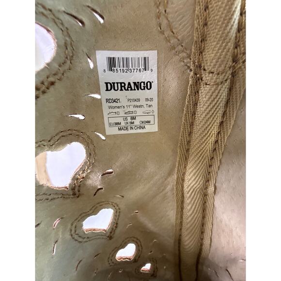 Durango Crush Heartfelt Cowboy Boots Women's 8M Western Tan Heart Cut-Out - Picture 7 of 12